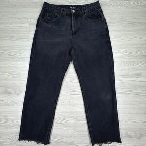 Blue Savvy Women's Jeans Straight Leg Black 13/31 Raw Hem High Waisted Denim